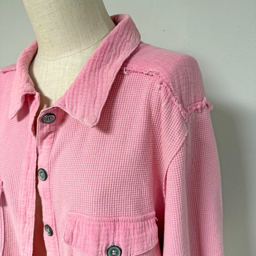 POL Washed Waffle Knit Boyfriend Shirt - Picture 4 of 9